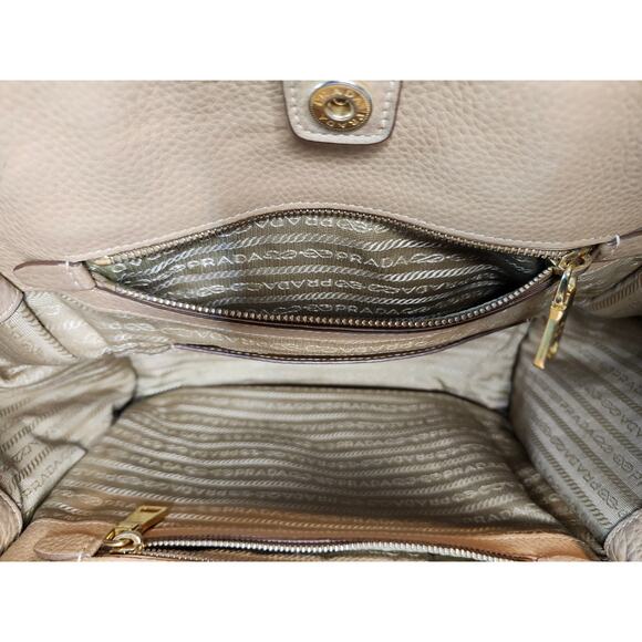 Prada Biege Vitello Daino Tessuto Leather Hand Bag with Crossbody Strap - Picture 7 of 16